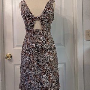 Urban Outfitters Linen Cheetah Mini Dress with Cutout XS/TP